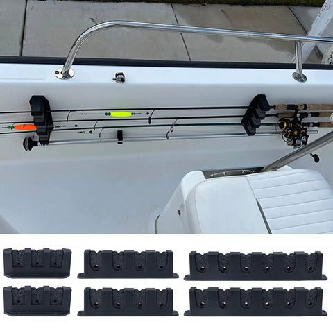 Heavy Duty Steel Fishing Rod Storage Rack Wall Mount Holder For Three Four Or Six Rods installed on a boat wall