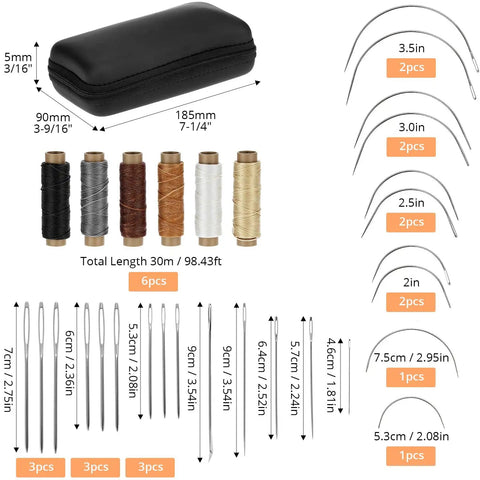 All-In-One Leather Sewing Kit With Waxed Thread, 40-Piece Awl Set, Extra Awls, 24 Leather Needles, Seam Ripper