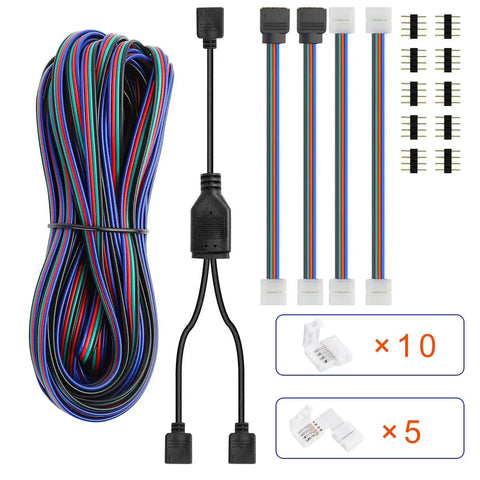 4 Pin 10mm LED Strip Connector Kit With 90 Degree Angled Jumpers No Fuss Solderless L Shape Plug For 5050 2835 RGB Rope Lights
