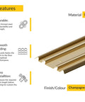 By Pass Mirror Door Bottom Track 72 Inch Length Champagne Gold Finish Double Grooved Rail For Butter Smooth Sliding