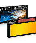 2 By 4.25 Inch Auto Darkening Welding Lens With Shade 5 To 13 Adjustable, Gold Tint, displaying welding sparks