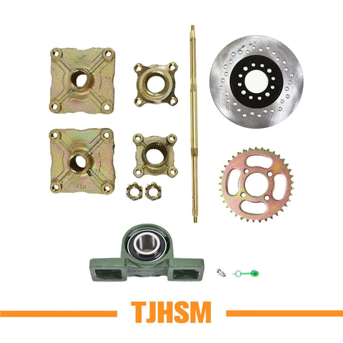 Components of 32 Inch Live Rear Axle Kit Replacement For DIY Go Karts Quad Bikes And Drift Trikes Heavy Duty Metal Axle Built For Custom Builds Easy Install Do It Yourself Friendly Measure First Bendable Yet Tough For Real World Rides Tough As Nails