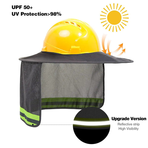 High Visibility Hard Hat Sun Shade Visor Neck Protector With Reflective Strip, Full Brim Outdoor Safety Shield For Men And Women, Breathable Mesh Vent, Grey, 2 Pack