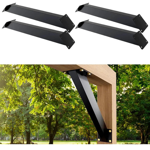 45 Degree Angle Pergola Bracket Set For Outdoor Wood Projects - Heavy Duty Corner Support Kit With Carbon Steel Construction, Weather Resistant Black Finish, Four Pack Brackets For Pergolas Gazebos Treehouses Terraces And Log Cabins