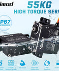 Beefy 55Kg High Torque Servo With Coreless Motor in water, showcasing waterproof feature, black casing with stainless steel gears.
