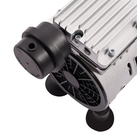 Heavy Duty Dual Cylinder Oil Free Vacuum Pump With Slick 110V Copper Motor 1440RPM close-up view showing motor and vent details.