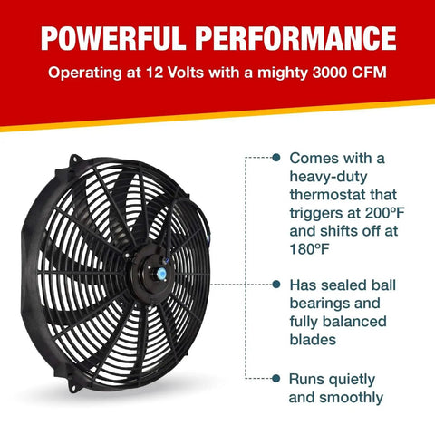 16 Inch Electric Radiator Cooling Fan Kit With Reversible Push-Pull, 3000 CFM, 10 S-Curved Blades, Thermostat Control
