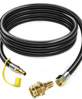 12 Foot Propane Quick Connect Hose For RV And Outdoor Grill Works With One Pound Disposable Cylinders And Portable Appliances Includes One Quarter Inch Female Quick Disconnect And Three Eighth Inch Flare Fittings For Easy Camp Kitchen Hookups coiled with brass fittings
