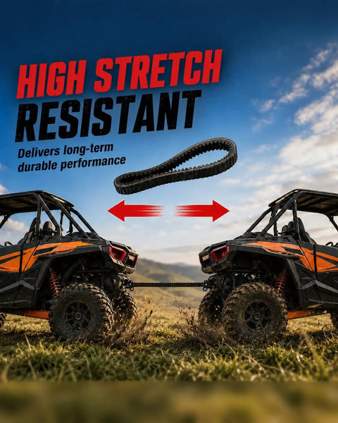 Heavy Duty CVT Drive Belt For ATV UTV Polaris RZR 800 Ranger 500 800 demonstrating high stretch resistance outdoors