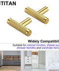 Gold knurled cabinet pulls on white background, suitable for cabinets, drawer handles, and wardrobes.