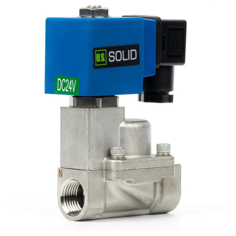 Industrial High Pressure Solenoid Valve 24V DC stainless steel body side view