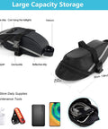Grab And Go All In One Bike Repair Kit with Mini Pump Under Seat Bag showing dimensions and storage capacity