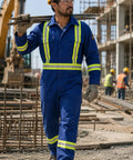 Flame Resistant High Visibility Hi Vis Coverall In Royal Blue, 88 Percent Cotton And 12 Percent Nylon Twill, 7 Oz Workwear Built For Tough Jobs