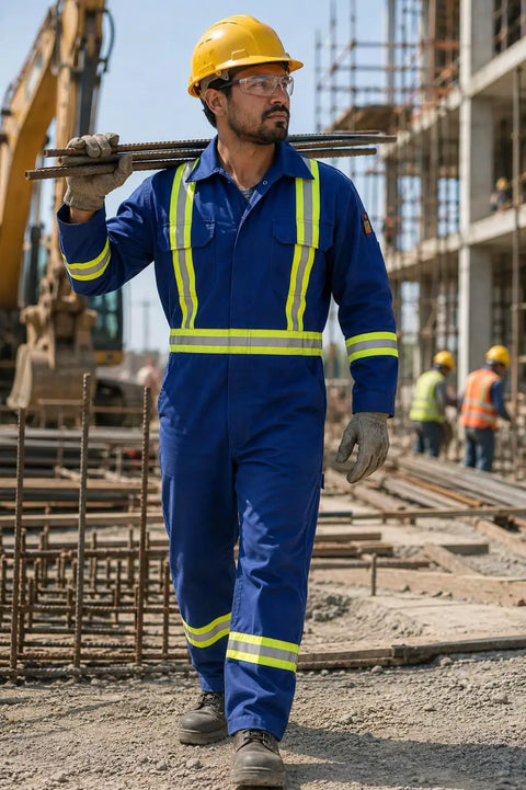 Flame Resistant High Visibility Hi Vis Coverall In Royal Blue, 88 Percent Cotton And 12 Percent Nylon Twill, 7 Oz Workwear Built For Tough Jobs