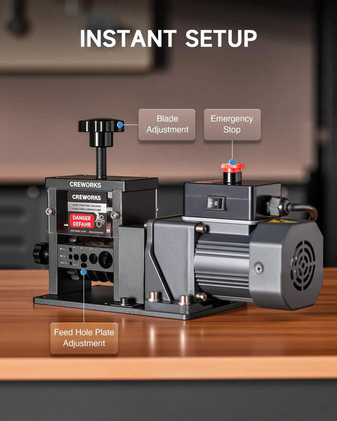 Automatic Wire Stripper Machine With 8 Channels For Copper Cable, showing blade adjustment and emergency stop features.
