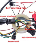 Kids Electric Car DIY Kit with wires, pedal, switches, labeled components for build your own ride-on toy car, no battery needed.