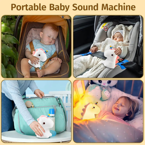 Unicorn Night Light for Kids with Sound Machine and 16 Color Silicone, USB Rechargeable, portable use in nursery and travel
