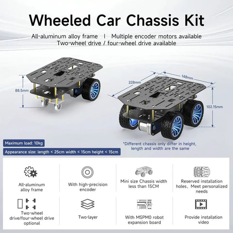 4WD Smart Chassis Car Kit With Aluminum Alloy Chassis And 520 Encoder Motor, 65mm Wheels, Robotic Moving Platform
