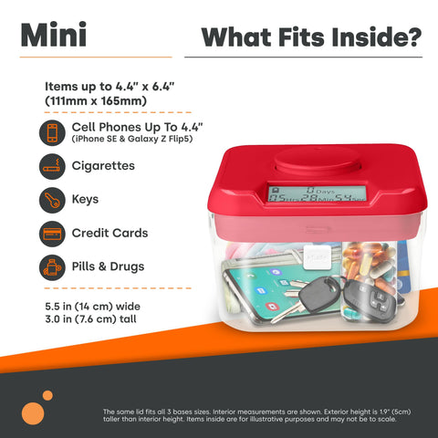 Countdown Timed Lock Box for Snacks and Valuables With Self Control Timer, Mini Safe Habit Hack Container for Building Better Habits, Locking Storage Box to Help You Stay Focused, White Lid and 3.0 Inch Base