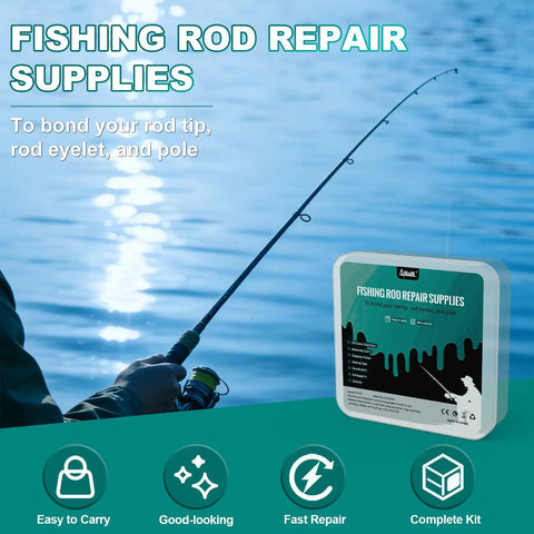 Essential Fishing Rod Repair Kit With Strong Epoxy Glue Durable Wrapping Cord And Grip Tape Fast Guide Eyelet Reset And Pole Tip Rescue Gear For Weekend Casters And Tackle Junkies with fishing pole and repair supplies kit.