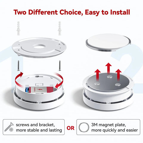 Battery Powered Smoke Alarm Pack With Test Silence Button And Photoelectric Sensor LED Indicator UL Listed Home Fire Alarm installation options