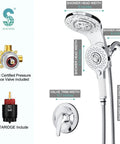8 Spray Magnetic Dual Shower Head Combo With Handheld Spray, 2 In 1 Shower Valve And Trim Kit, Chrome Finish Display