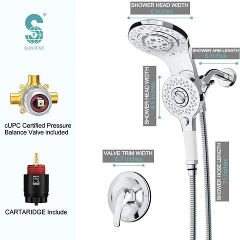 8 Spray Magnetic Dual Shower Head Combo With Handheld Spray, 2 In 1 Shower Valve And Trim Kit, Chrome Finish Display