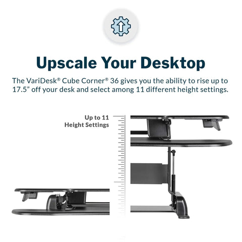 Cube Corner 36 Inch Standing Desk Converter For Dual Monitors With Spring Lift 11 Height Adjustments mechanism