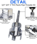 Close-up of All In One Pro Grade Pipe Threader Kit For 1/2 3/4 And 1 Inch Pipes showing dual threading mechanism.
