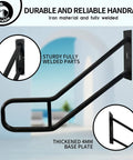 Sturdy Outdoor Step Handrail With Wall Mount Polished Black Oval Tube 0.8x1.6 Inch 31.2 Inch Length for Porch Steps
