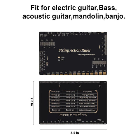 Pro Grade Guitar Luthier Tools Kit With 10 Pcs Of Stainless Steel Setup Tools, including string action ruler for guitars and basses.