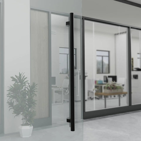 36 Inch Heavy Duty Push Pull Door Handle With Offset Design In Matte Black 304 Stainless Steel For Barn Glass Shower Interior And Exterior Doors Long Ladder Pull Rust Resistant Commercial Grade on glass door