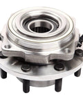 New Set Of Complete Front Wheel Hub And Bearing Assemblies For Dual Rear Wheel Trucks Fits 6.2L 6.7L V8 Engines Front Left And Right Polished And Rust Protected showing metal construction.
