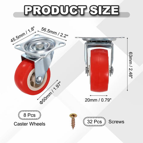 2-Inch Swivel Caster Wheels Pack With PVC Quiet Rolling Surfaces 360 Degree Plate Casters 77 Lb Capacity Per Wheel 8 Pack