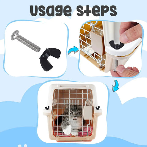 Heavy Duty Pet Carrier Door Hardware Replacement Set Featuring 24 M6 Stainless Steel Screws And 24 Twist Lock Wing Nuts for installing on a dog kennel.