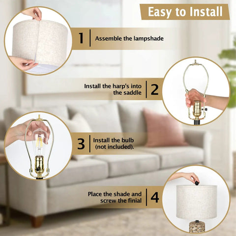 Step-by-step assembly guide for Rattan Table Lamps Set Of 2 With Dual USB Ports And Rotary Switch Boho Cream Fabric Shade