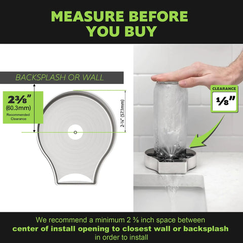 Straight Fire Stainless Steel Glass Rinser Built To Slide Right Into Your Kitchen Sink Dispenser Opening Quick Scrub image showing installation clearance guidelines.