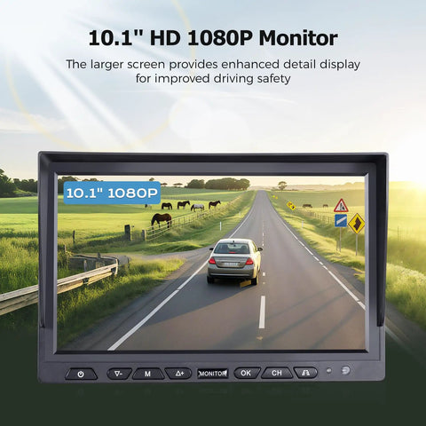 10.1 Inch Wireless RV Backup Camera System With 2 Rear Cameras And 2 Side Cameras For Reversing And Monitoring on 1080P monitor