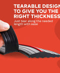 20 Foot PVC Rubber Garage Threshold Seal With Raised Edge And Red Safety Strip Keeps Water And Debris Out demo of tearable design