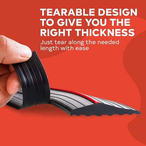 20 Foot PVC Rubber Garage Threshold Seal With Raised Edge And Red Safety Strip Keeps Water And Debris Out demo of tearable design