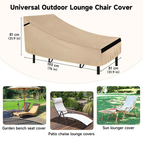 Heavy Duty Waterproof Patio Lounge Chair Cover For Outdoor Chaise With 420D Oxford Fabric, Fits 76L X 32W X 32H Inches