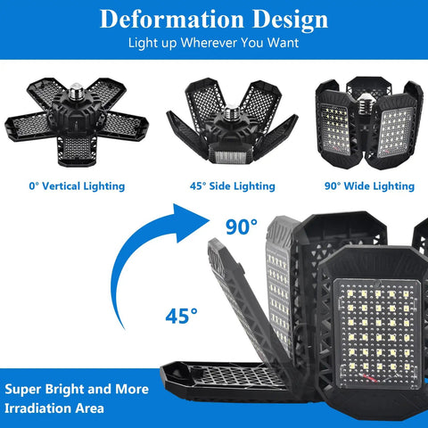 Deformable Five Panel LED Garage Light 120 W 12000 Lumens Bright As Day Shop Ceiling Light For Workshop Basement With E26 E27 Sockets Energy Saving No Flicker 2 Pack