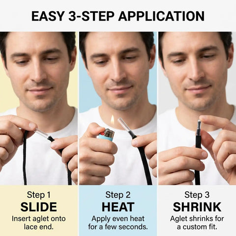 Hot Deal 90Pcs Heat Shrink Aglets For Sneakers And Boots Fixes Frayed Laces Instant Durable Non Slip Shoe Lace End Caps Repair Kit Extends Life Easy To Apply, 3-step use