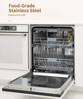 No Fuss Big Batch Stainless Steel Food Dehydrator With 10 Removable Racks And True 360 Rotating Drum For Even Drying Of Beef Jerky Fruits Herbs And Pet Treats With Clear Viewing Lid And Quick Cleanup showing stainless steel interior and racks.