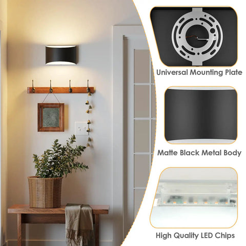 Straight Up Modern Matte Black LED Wall Sconces Set Of Two Hardwired Fixtures With 3000K Warm White Glow For Chill Living Vibes And Top Shelf Home Decor Pieces, showcased in a modern entryway.