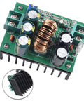 Heavy Duty DC DC Boost Converter Module 1200W Step Up Power Supply showing components and adjustable regulator for solar and car use.