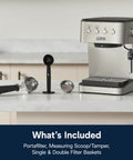 Top Notch Stainless Steel Espresso Machine With Built In Milk Frother For Killer Homemade Lattes And Smooth Cappuccinos Powered By Consistent Nine Bar Pressure And Zero Effort Auto Stop Settings Anytime with included accessories.