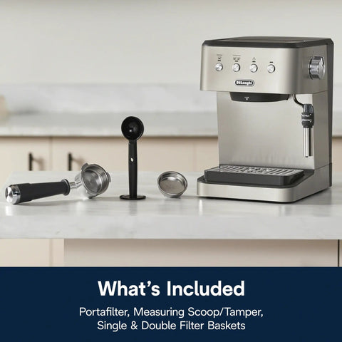 Top Notch Stainless Steel Espresso Machine With Built In Milk Frother For Killer Homemade Lattes And Smooth Cappuccinos Powered By Consistent Nine Bar Pressure And Zero Effort Auto Stop Settings Anytime with included accessories.