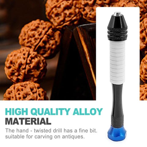 26 Pcs Pin Vise Hand Drill Set For Jewelry Making And DIY Projects with ergonomic handle, display next to wooden beads
