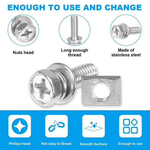 Stainless Steel Motorcycle Battery Terminal Bolts And Nuts Kit 72Pcs M6 featuring screw and square nut close-up view.